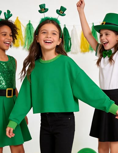 Image of Arshiner Girls Crop Tops Kids Long Sleeve Pullover Sweatshirts Girls Cropped Crewneck Sweatshirt for Teen Girl