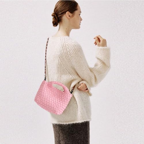 Image of Woven Tote Bag for Women with Coin Purse, Foldable Chain Small Crossbody Handbags, Fashion Shoulder Bag, Hobo Satchel