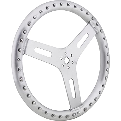 Speedway Motors 15 Inch Pro-Grip Aluminum Steering Wheel Flat Style Lightweight Three Spoke Design 1-1/4 Inch Grip Rim Dual 3-Bolt Patterns for Oval Track Racing