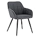 WOLTU® Esszimmerstuhl BH107dgr-1 1 Stück Küchenstuhl Polsterstuhl Wohnzimmerstuhl Sessel mit Armlehne, Sitzfläche aus Leinen, Metallbeine, Dunkelgrau
