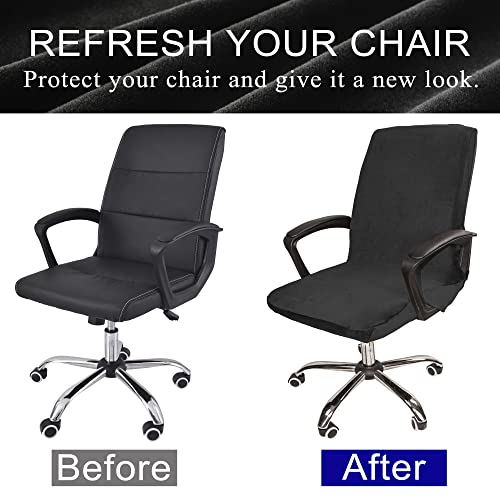 Huantuo Velvet Office Chair Covers - Stretch Soft Fit Desk Rotating Chair Slipcovers, Washable High Back Universal Executive Boss Chair Covers Gaming Chair Covers, Black, Medium #TOP4