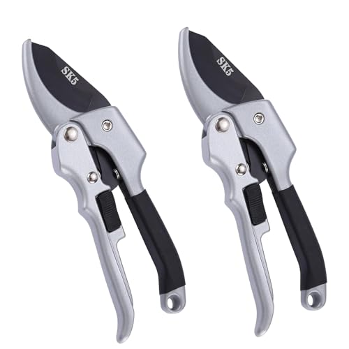 Image of garden shears, Japanese scissors gardening tools, plant pruners for flower, rose, stem, fruit tree, florist cut fresh floral clippers, sharp pruning snips (Silver - 2 pack, 2)