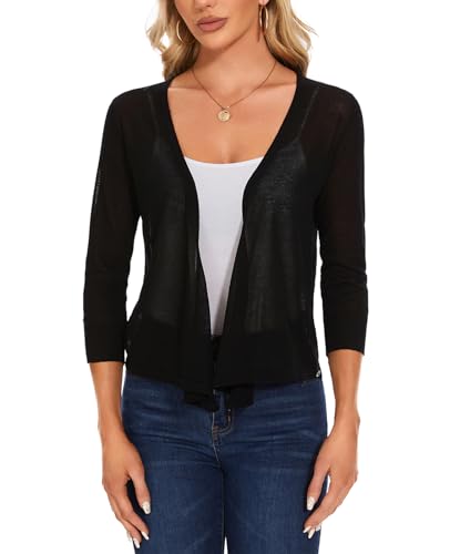 Image of MINTLIMIT Women's Tie Front Cardigan Casual 3 /4 Sleeve Bolero Shrug Knotted Lightweight Sheer Shrug Cardigan Sweater Top