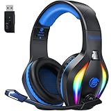 Fachixy FC100 Wireless Gaming Headset With Mic - 2.4GHz & Bluetooth Headphones, 3D Stereo Sound & 50Hrs Battery Life, For PS5, PS4, Mac, PC, Tablets, Blue