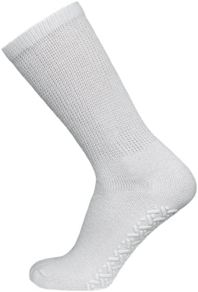 3-12 Pairs Men Non-Skid Diabetic Cotton Crew Circulatory Socks with Non Binding Top(10-13)