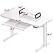 SHW 48x24 Glass Electric Height Adjustable Standing Desk – Motorized Sit Stand Desk with Monitor Riser, Pull-Out Drawer, Memory Presets, White