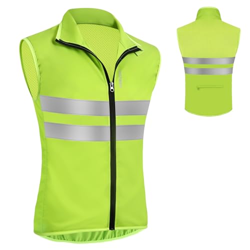AUYAO Reflektierende Fahrradweste Herren Damen Windweste Visibility Vest Warnweste mit Reißverschluss Ärmellos MTB Radweste Laufweste Radfahren Joggen Winddicht Atmungsaktiv (L)
