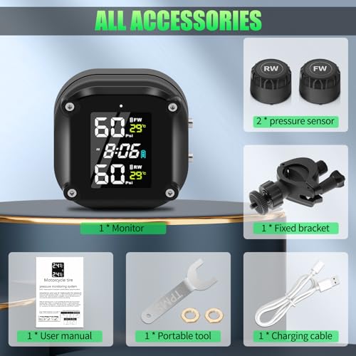 Avutrel TPMS Motorrad Reifendruckkontrollsystem, Wasserdicht Magnetische Aufladung, mit 2 Externen Sensoren, für Motorräder, Bike, ATV und Zweirädriges