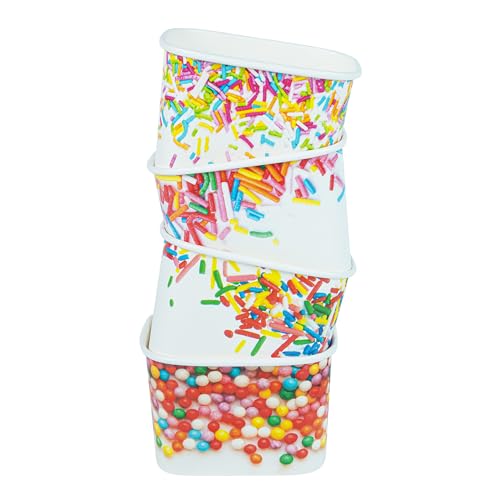 Image of Restaurantware Paper Cups 200 Count 12 Ounce Square Disposable Ice Cream Containers, Leak-Resistant Paper Dessert To Go Cups, Hot And Cold Food, Durable Assorted Sprinkles Design, Lids Sold Separately