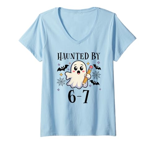 Femme Haunted by 6-7 Funny Teacher 67 Halloween Six Seven Ghost 67 T-Shirt avec Col en V