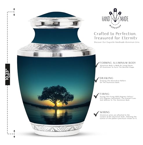 Image of Tree Cremation Urn Customized - Burial Urn for Ashes for Women - Large Decorative Urn - Personalized Urns for Human Ashes Adult Male - Funeral Urns for Ashes - 10 Inch Large with Velvet Bag