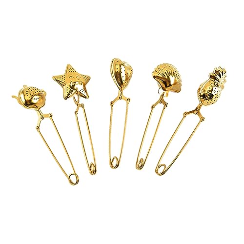 PRETYZOOM Lot De 5 Passoires à Thé En Acier Inoxydable Infuseurs Créatifs Dorés Filtre à Feuilles De Thé Avec Pince Réutilisables Et Épices Accessoires Cuisine Pratiques