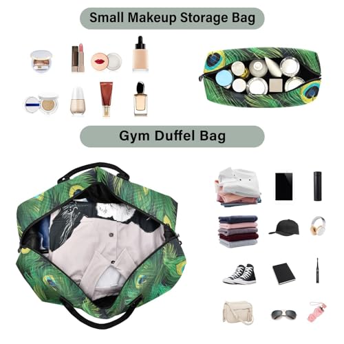 Generic Peacock Feathers Green Travel Duffle Bag Duffel Bags Gym Bag Carry On Duffle Bag with Toiletry Large Overnight Bags Luggage Weekender Bag for Women Men Adults Airplanes Ttrip Yoga Sports4