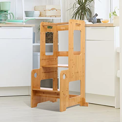 Taleco Gear Marchepied en bambou pour enfants avec hauteur réglable Cover