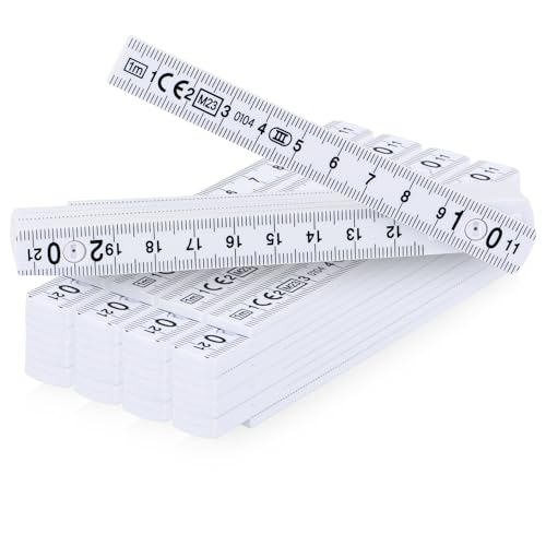com-four® 5x mini regolo pieghevole, regolo pieghevole, 1m, metrico, 10 maglie, bianco (5 pezzi - 100cm bianco)