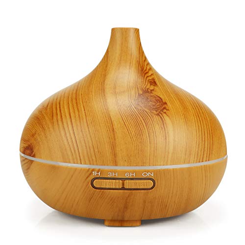 Aroma Diffuser 300ML, Utraschall Luftbefeuchter Öl Düfte Humidifier Holzmaserung 7 Farbwechsel Duftlampe Elektrisch für Büro, Haus,