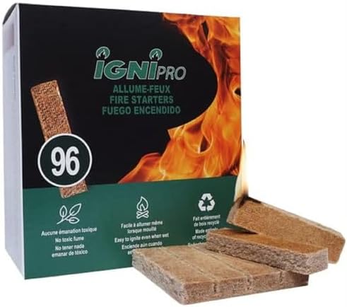 Fire Starters Sticks 96 pcs. Clean, Efficient, Ecologic, Odourless, Waterproof. Great for Camping, firestoves, BBQ, Charcoal. Easy to Ignite. Non Toxic. Made from Recycle Wood and Wax (96)