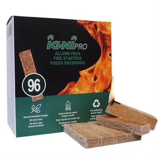 Lot de 96 allume-feux fabriqués au Canada Propre, efficace, écologique, inodore, imperméable. Idéal pour le camping, les cheminées, les barbecues, le charbon de bois. Facile à allumer. Non toxique