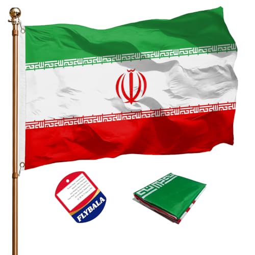FLYBALA Iran Flag 3x5 Ft, Polyester Iranian National Flag Double Stitched Brass Grommets Fade Resistant for Yard, Home, Party, Holiday, Event Indoor Outdoor Decor