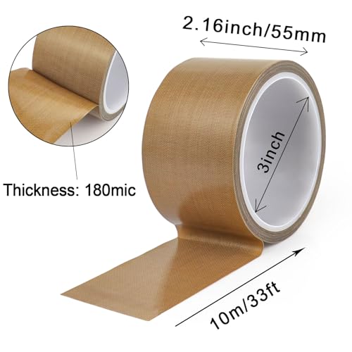 Image of BOMEI PACK PTFE Glass Cloth Tape, 2.2 inchx 33 ft High Temperature PTFE Tape Abrasion Resistant Surface Protection for Vacuum Sealer Machine, Hand Impulse Sealers Insulation Coated