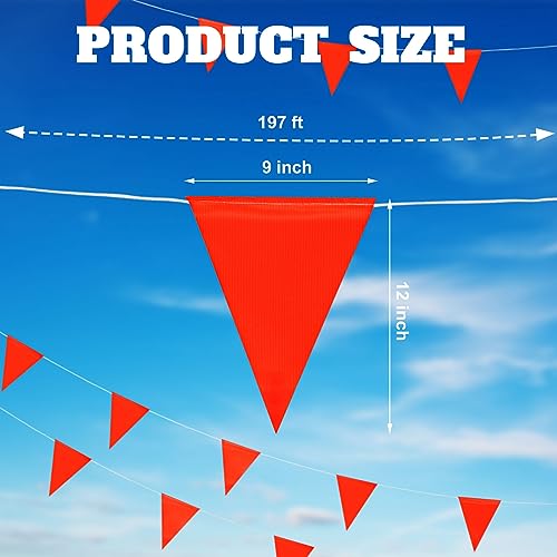 Preboun 197FT Safety Pennant Banner Flags, 9 x 12 Inch, Red by Preboun - Used condition - Image 2