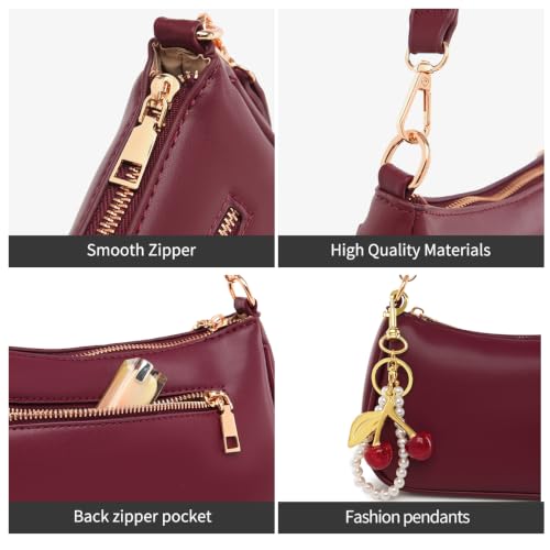 Image of Small Shoulder Bag for Women Mini Purse Retro Vegan Leather Hobo Purses Clutch Tote HandBags with Zipper Closure