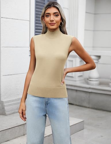 Image of Zeagoo Women's 2026 Mock Turtle Neck Sweater Vest Sleeveless Knit Pullover Tank Tops Casual Trendy Slim Fitted Tops
