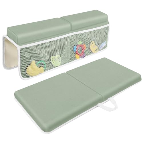 Image of JJGoo Bath Kneeler with Elbow Rest Pad Set, 1.5 inch Kneeling Pad Mat for Bathtub Baby Bathing Parents, Painless Foam Mat with Toy Organizer Pockets, Non-Slip for Baby and Toddler Bathing