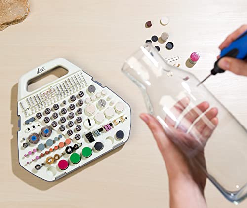 AGT Minibohrer: Akku-Multifunktionswerkzeug mit Sortierkoffer und 340-tlg. Zubehör-Set (Miniwerkzeug, Schleifgerät, Schleifscheiben) – Bild 6