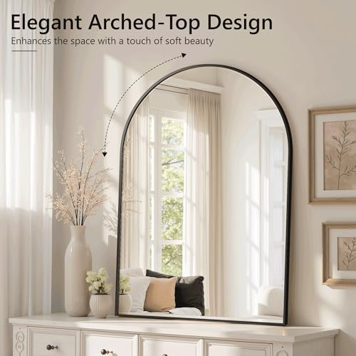 Arched Bathroom Mirror for Wall,Mirror for Vanity,38''x26'' Large Wall Mounted Mirror, Metal Frame (38'' x 26'', Black)