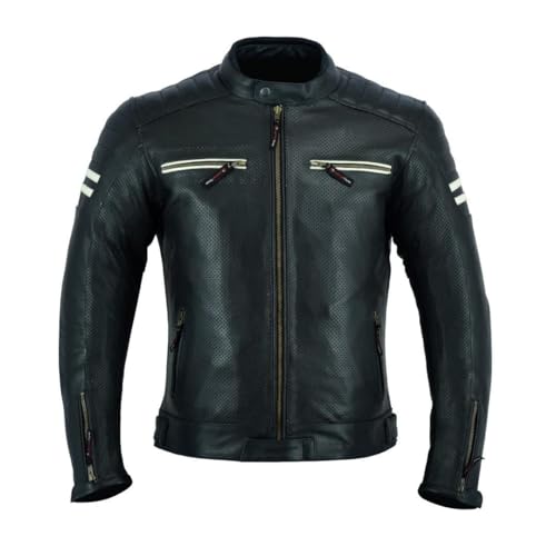 MBJ-12A - Chaqueta de piel perforada para hombre, color negro, con protección CE, Negro, M