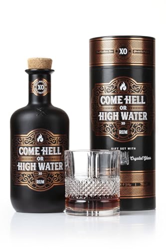 Come Hell or High Water XO Rum 15 Jahre alter Premium Dark Rum im Geschenkset inklusive Kristallglas 70 cl 40% Vol. Pur oder On the Rocks genießen Premium-Alkohol für anspruchsvolle Genieß