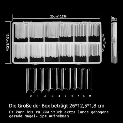 QOOSIKICC 200 Stück Falsche Nägel Tipps, Acryl Künstlich Nagelspitzen, Falsche Nageltips Französisch, Fake Nägel Tipps Gefälschte Klare Extra Lange Gerade Quadratische für Nagelstudios DIY