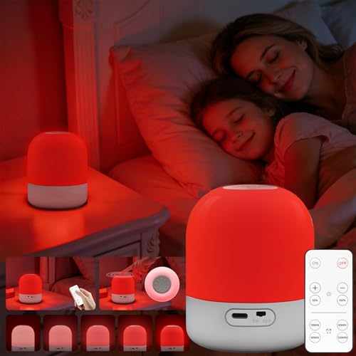 BoRccdit 670nm Red Light for Sleep 100% Blue Light Blocked & 10%-100% Dimmable & 4 Timers & Remote + Touch Rechargeable Long Lasting Red Night Light Sleep Lamp for Bedroom Nursery Reading
