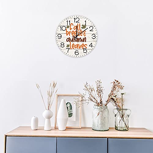 Fall Breeze Autumn Leaves Wall Clock Maple Leaves Vintage Fall Wood Clock Battery Operated Non-Ticking Clock Farmhouse Rustic Wood Wall Art Thanksgiving For Office School 10 Inch #TOP2