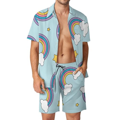 Chemise Hawaïenne Hommes Ensemble 2 Pièces Étoiles Arc-en-Ciel S