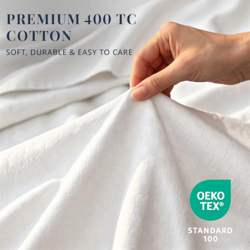Image of LANE LINEN 400TC 100% Cotton Micro Check King Size Bedsheet - White | OEKO-Tex Certified, 108 x 108 Inch, Fits King & Double Size Bed, Breathable & Wrinkle-Free, Includes 2 Pillow Covers