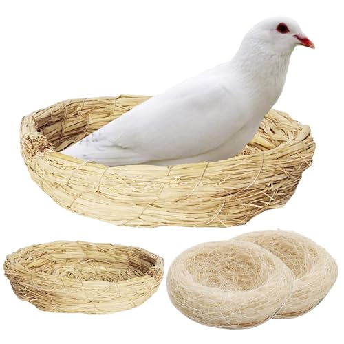 PINVNBY Handmade Woven Bird Lawning Nest mit Kokosnuss Faser Liner Flat Base Stroh Vogelnest Bett Hatch Roosting für Taube Taube Papagei Schildkröte Wachtel Macaw Kuckuck Spatz