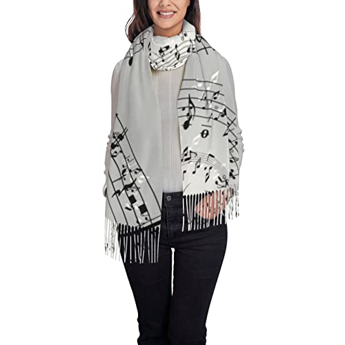ADFSHIDS Sciarpa da parete con nappe da parete con note musicali, sciarpa morbida e confortevole in cashmere, scialle, nero, taglia unica