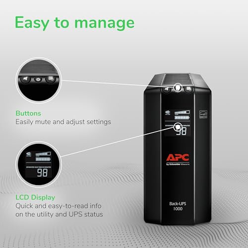 APC UPS 1000VA UPS Battery Backup and Surge Protector, BX1000M Backup Battery Power Supply, AVR, Dataline Protection - Image 4