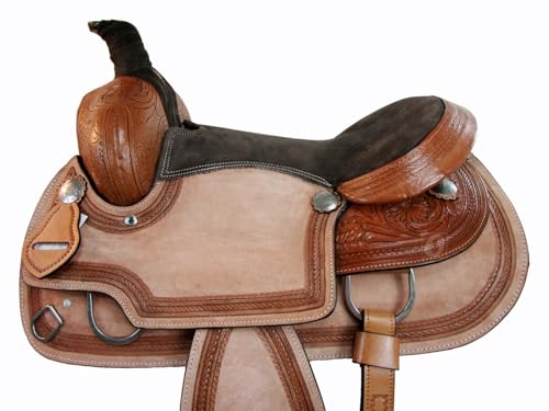 GAITED Western Saddle 17 16 15 Pleasure Horse Trail Floral Tooled Leather TACK (16)