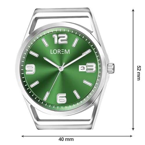 Image of LOREM Men's Stainless Steel Watch, Black Round Dial, Silver Band, Date Display, Quartz Movement