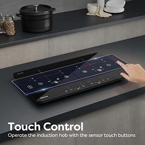 CIARRA CBTIH2 Portable Induction Hob 2800W Double Cooking Zones with Touch Control Ceramic Glass Panel 9 Power Levels Timer Child and Safety Lock Black
