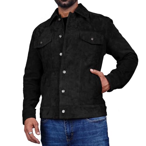 Mens Trucker Suede Leather Jacket Western Style Cowboy Suede Leather Jacket for Mens