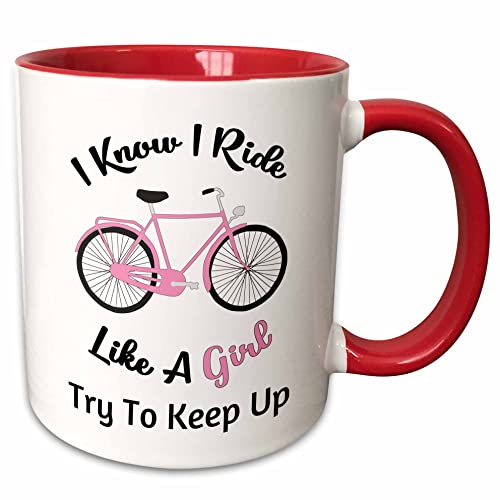 3dRose I Know I Ride Like A Girl, Try To Keep 11oz Two-Tone Red Mug