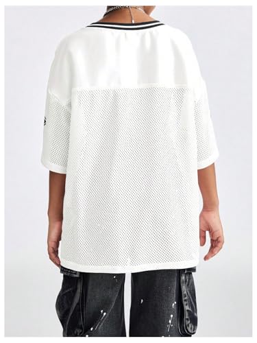 Image of BEAUDRM Girl's Jersey Shirts Leopard Number Print Jersey Shirt Cheetah V Neck Half Sleeve Oversized Tee Tops