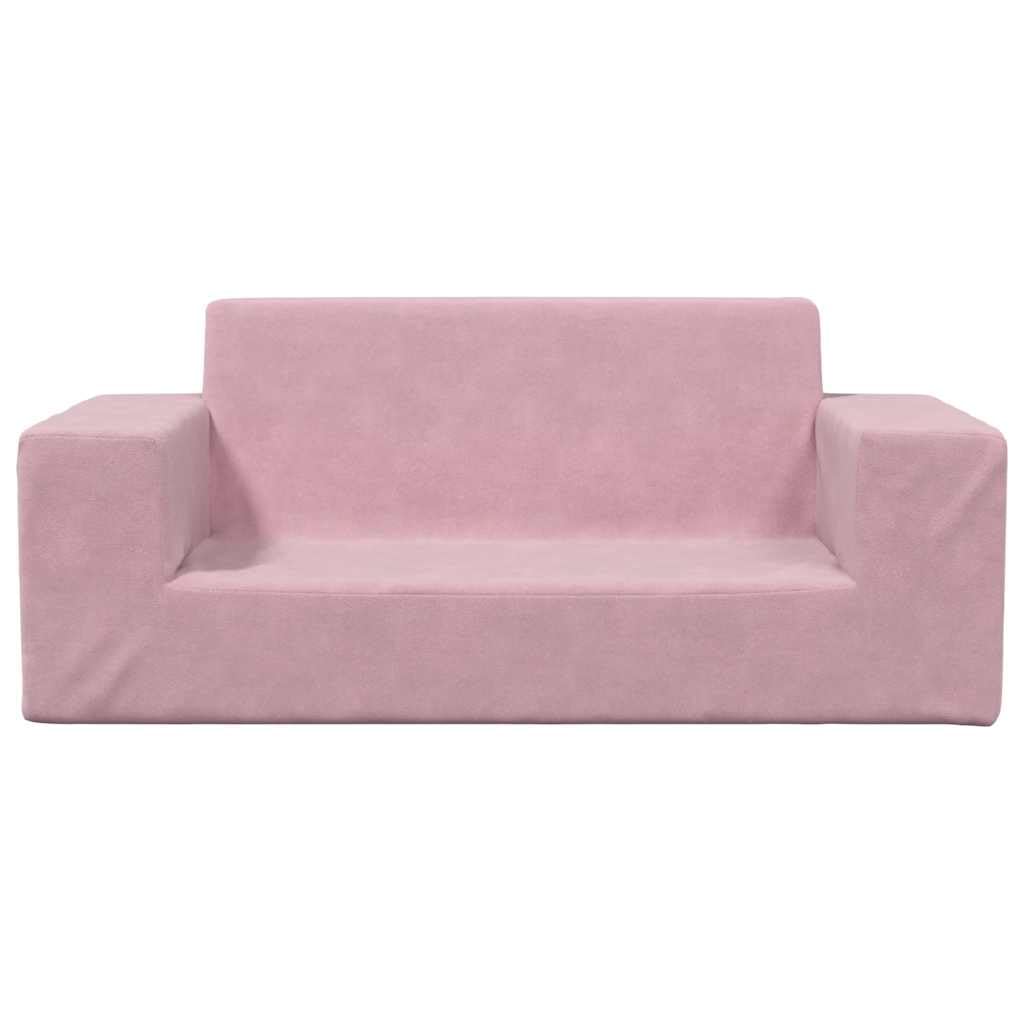 Sofa dziecięca 2-osobowa, różowa, wykonana z miękkiego pluszu, ze zdejmowaną poszewką i wypełnieniem piankowym, 84 x 38 x 34 cm, do pokoju dziecięcego i niemowlęcego jako wygodne siedzisko i