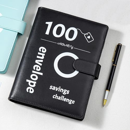 100 Briefumschläge, Geld Sparen Challenge, Budget Planner Deutsch, A5 Geldsparordner mit Geldumschlägen, Sparen 5050 € Geldumschlägen für Büros, Zuhause, Schul (Schwarz)