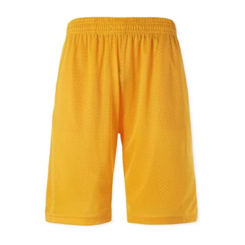 Ma Croix Mens Basic Mesh Shorts with Pockets Basketball Gym Workout Plain Uniform PE Shorts (Large, Yellow) Cover