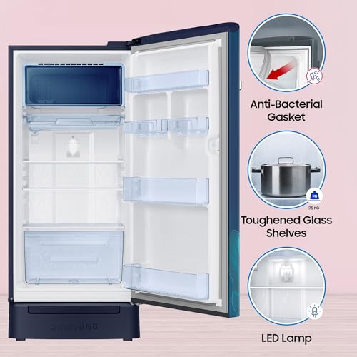 Image of Samsung 189 L, 5 Star, Digi-Touch Cool with Display, Digital Inverter Direct-Cool Single Door Refrigerator (RR21C2F259U /HL,Paradise Bloom Blue) Base Stand Drawer